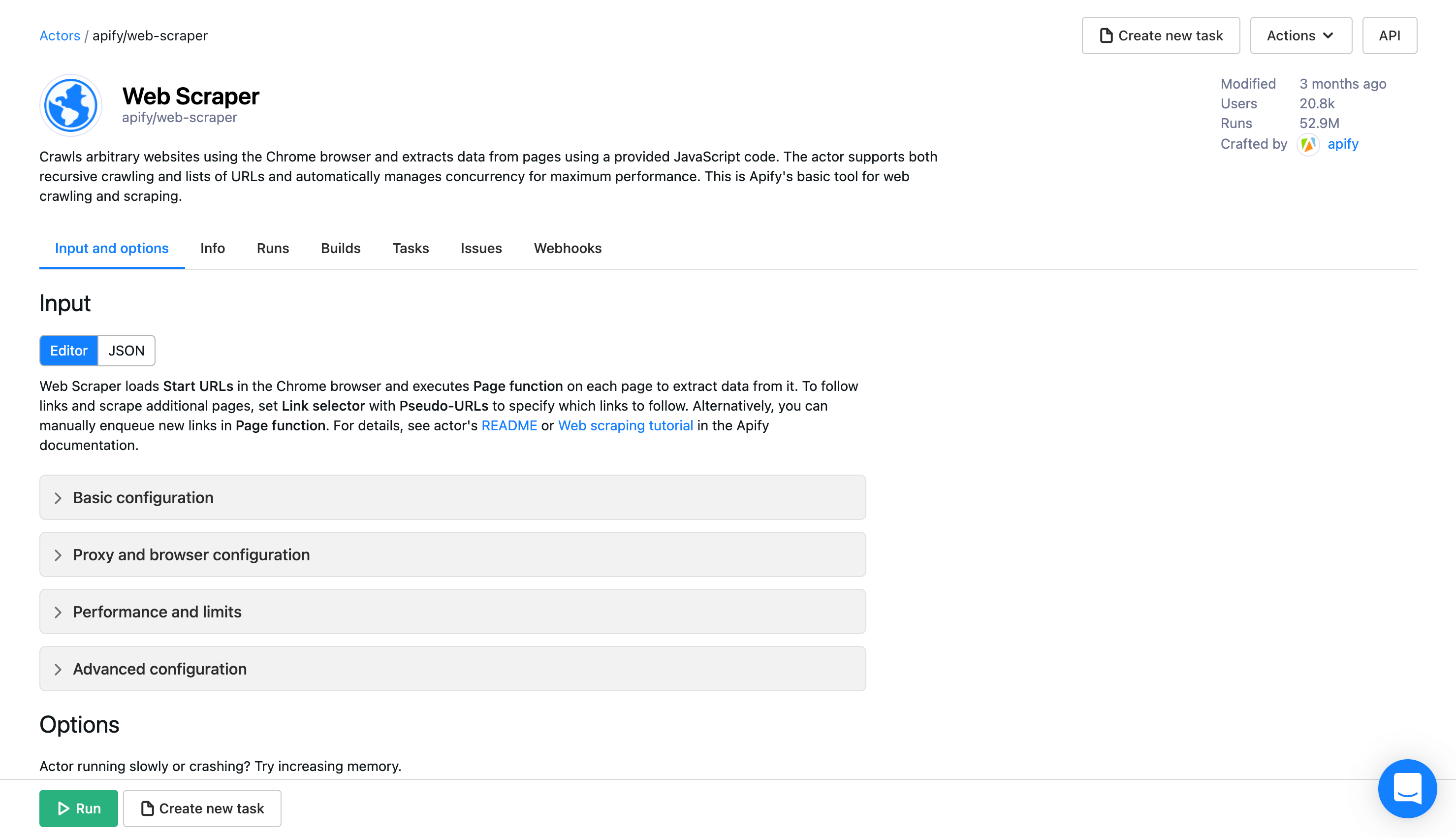 Python support and Actors/Tasks UI · Change log · Apify
